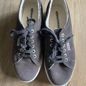 Superga Dark Gray Chunky Rubber White Platform Lace Up Suede Sneakers Size 39/8
